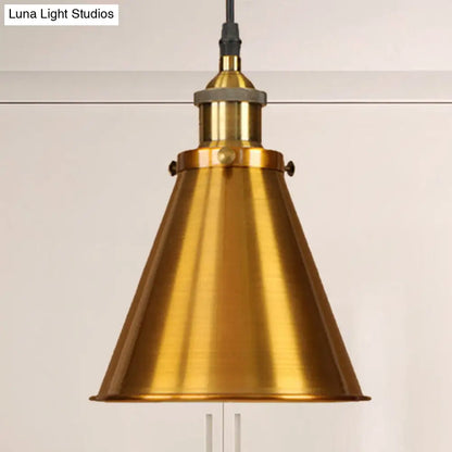 Industrial Style Cone-Shaped Hanging Pendant Lamp - Black/Brass Iron, Ideal for Dining Room Lighting