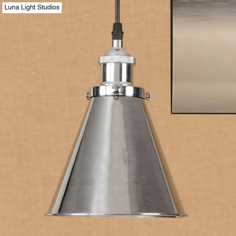 Industrial Style Cone-Shaped Hanging Pendant Lamp - Black/Brass Iron, Ideal for Dining Room Lighting