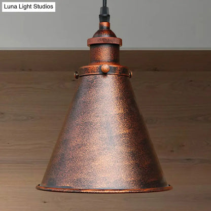 Industrial Style Cone-Shaped Hanging Pendant Lamp - Black/Brass Iron, Ideal for Dining Room Lighting