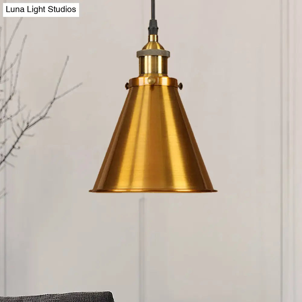 Industrial Style Cone-Shaped Hanging Pendant Lamp - Black/Brass Iron, Ideal for Dining Room Lighting