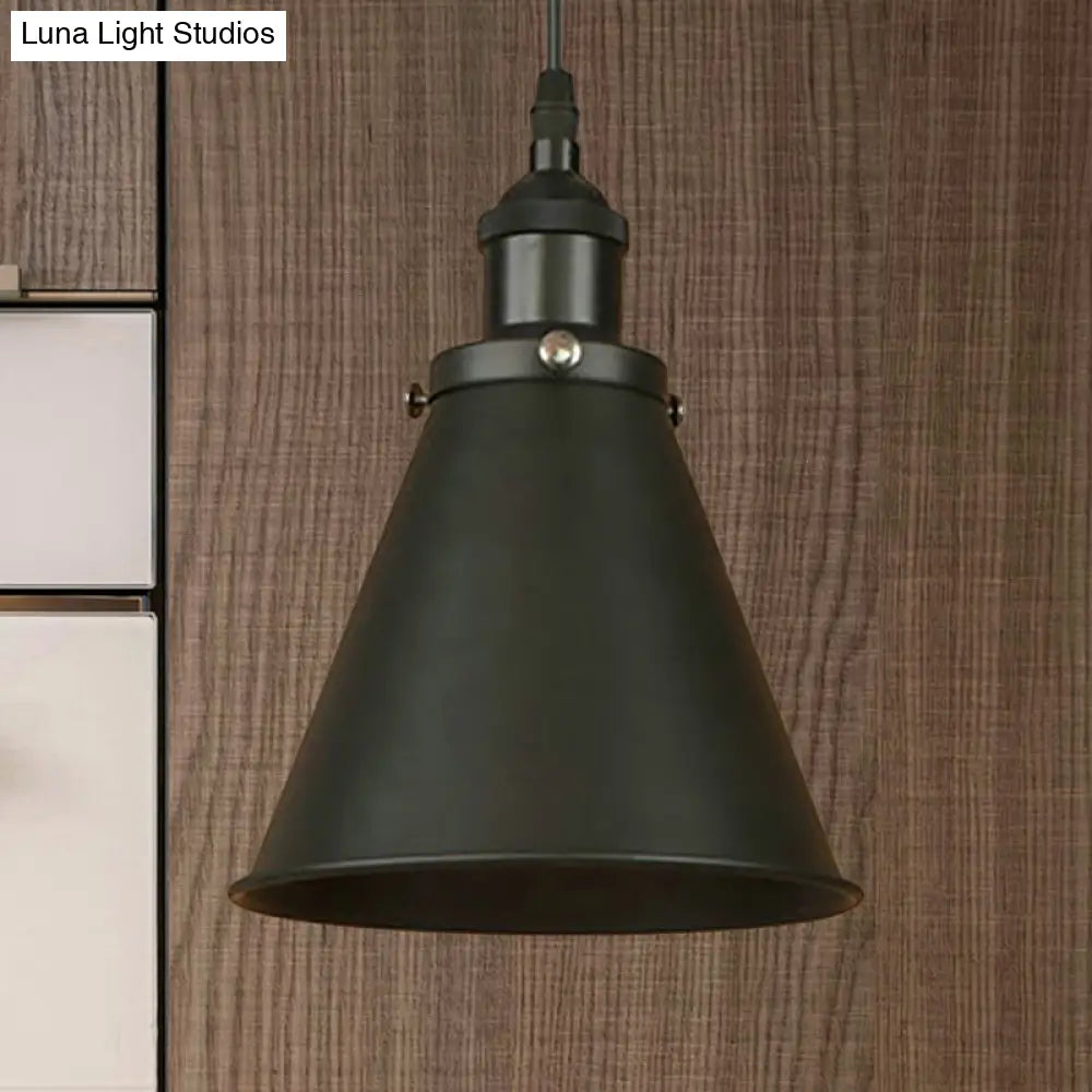 Industrial Style Cone-Shaped Hanging Pendant Lamp - Black/Brass Iron, Ideal for Dining Room Lighting