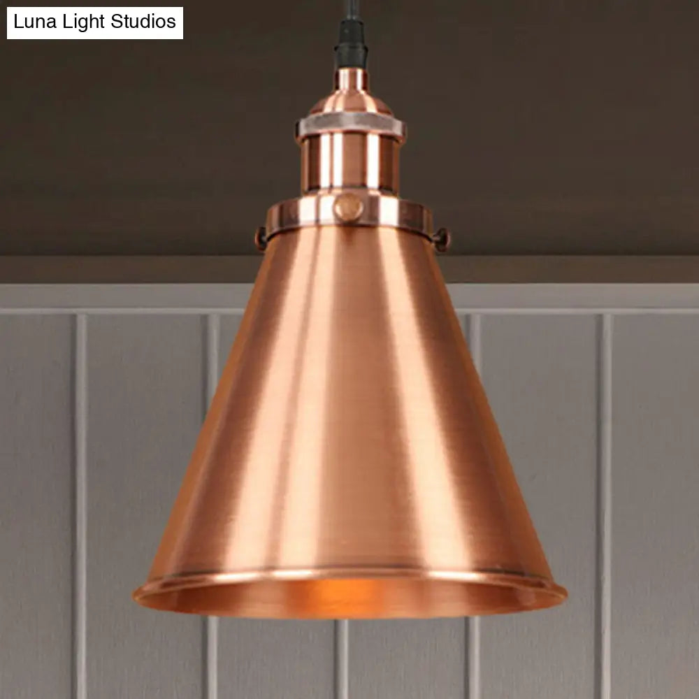 Industrial Style Cone-Shaped Hanging Pendant Lamp - Black/Brass Iron, Ideal for Dining Room Lighting