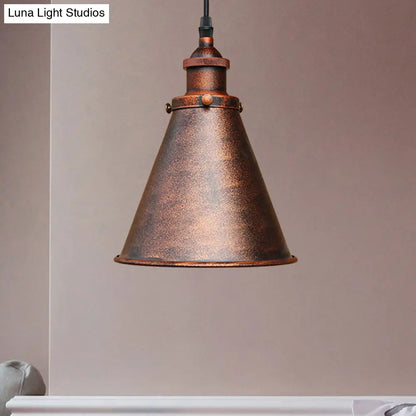 Industrial Style Cone-Shaped Hanging Pendant Lamp - Black/Brass Iron, Ideal for Dining Room Lighting