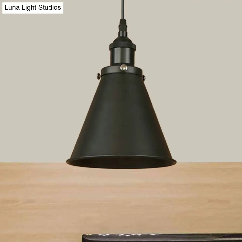 Industrial Style Cone-Shaped Hanging Pendant Lamp - Black/Brass Iron, Ideal for Dining Room Lighting