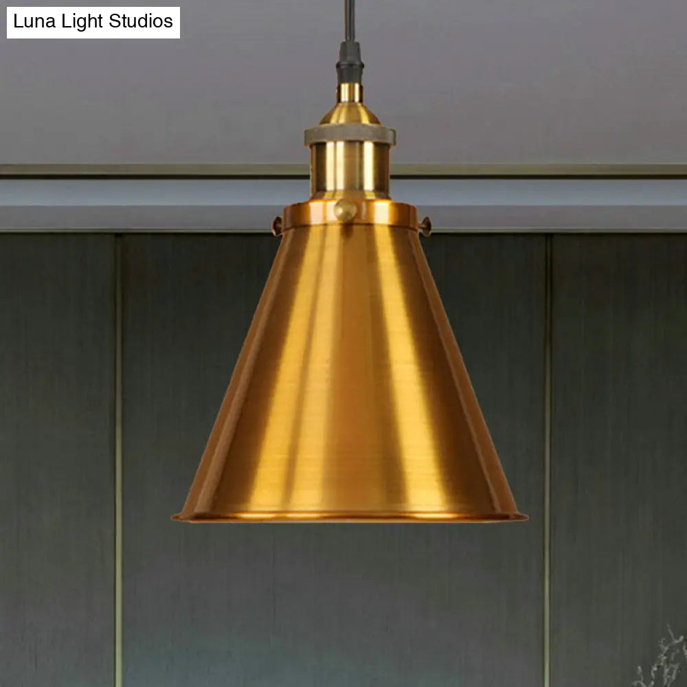 Industrial Style Cone-Shaped Hanging Pendant Lamp - Black/Brass Iron, Ideal for Dining Room Lighting