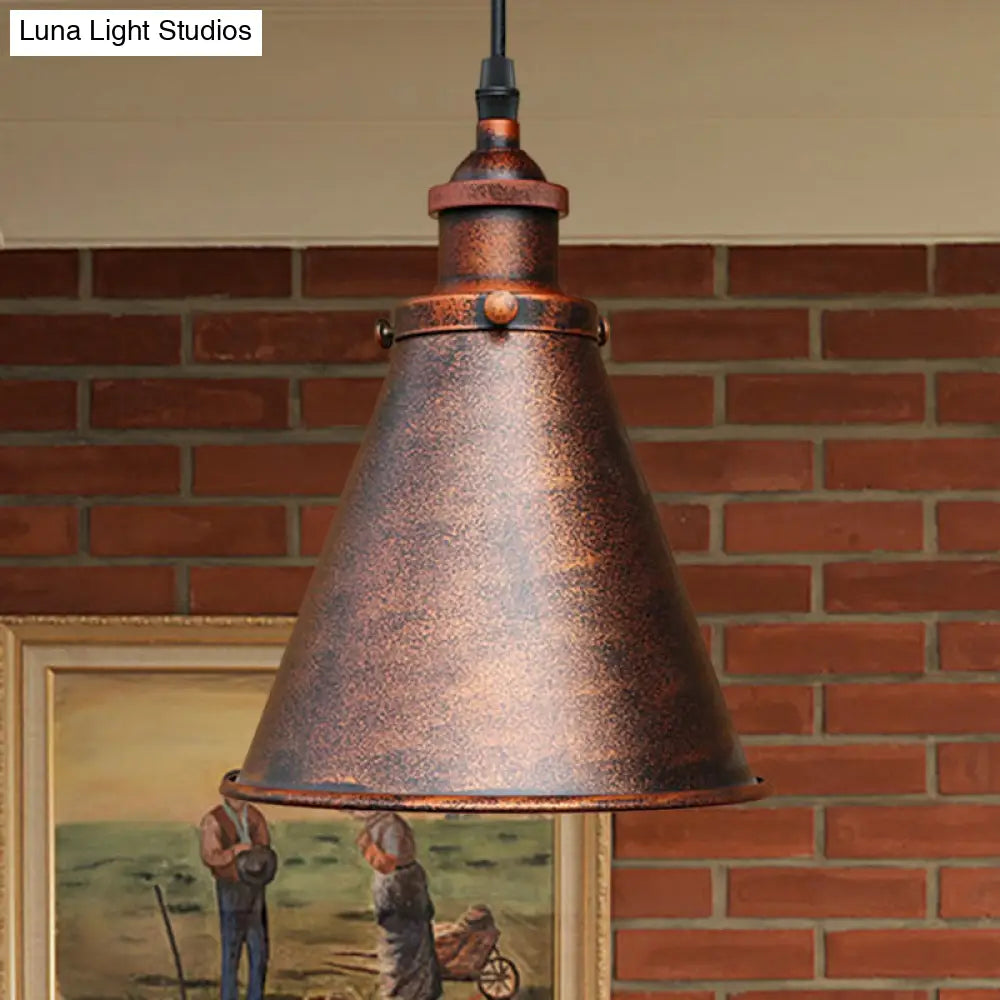 Industrial Style Cone-Shaped Hanging Pendant Lamp - Black/Brass Iron, Ideal for Dining Room Lighting