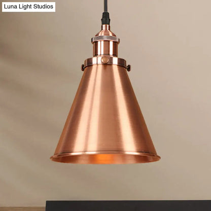 Industrial Style Cone-Shaped Hanging Pendant Lamp - Black/Brass Iron, Ideal for Dining Room Lighting