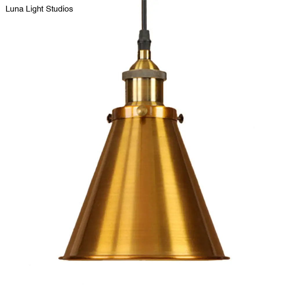 Industrial Style Cone-Shaped Hanging Pendant Lamp - Black/Brass Iron, Ideal for Dining Room Lighting