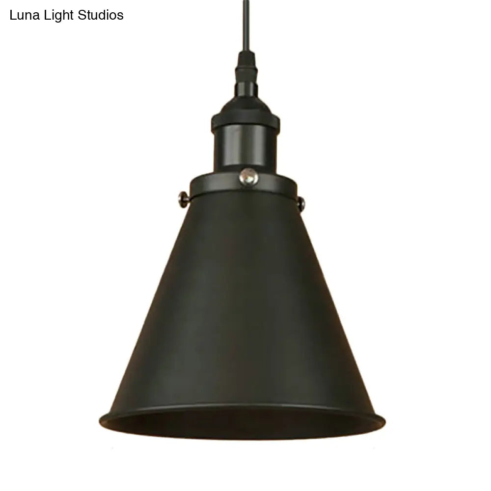 Industrial Style Cone-Shaped Hanging Pendant Lamp - Black/Brass Iron, Ideal for Dining Room Lighting