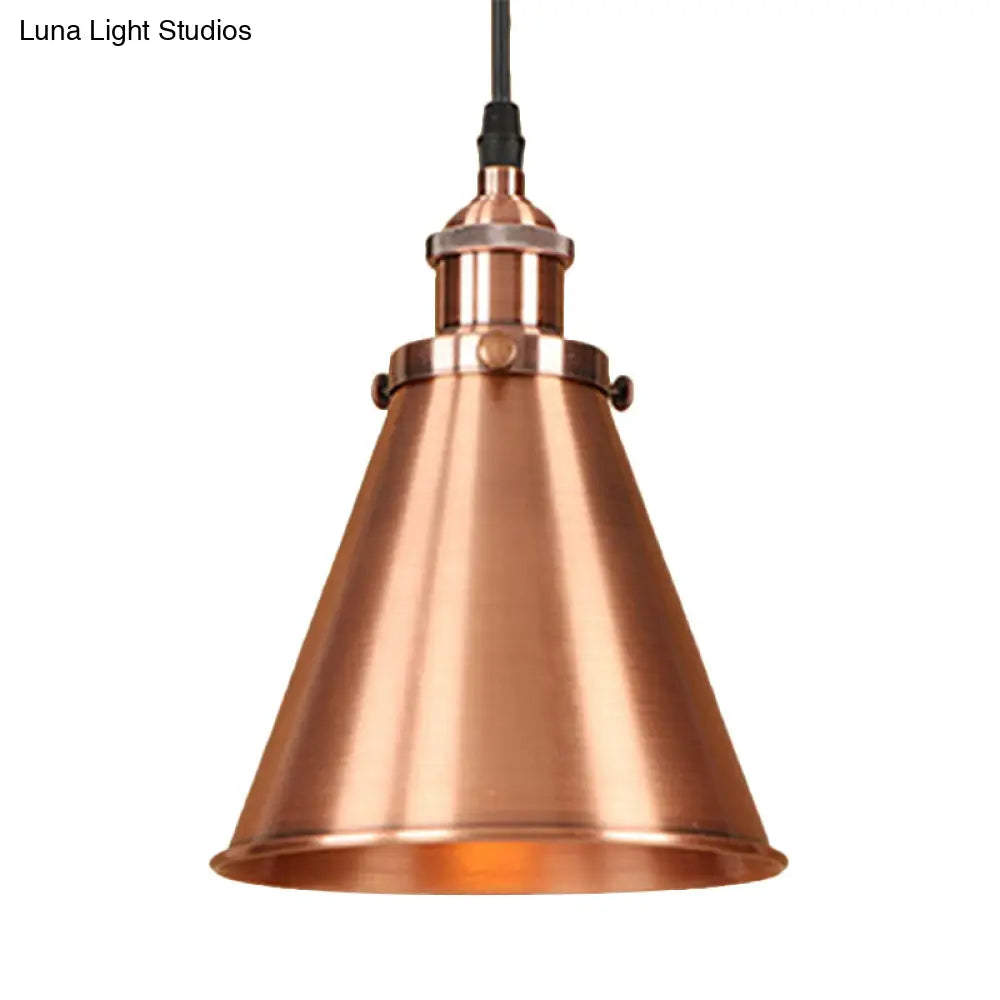 Industrial Style Cone-Shaped Hanging Pendant Lamp - Black/Brass Iron, Ideal for Dining Room Lighting