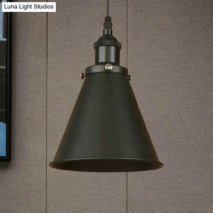 Industrial Style Cone-Shaped Hanging Pendant Lamp - Black/Brass Iron, Ideal for Dining Room Lighting