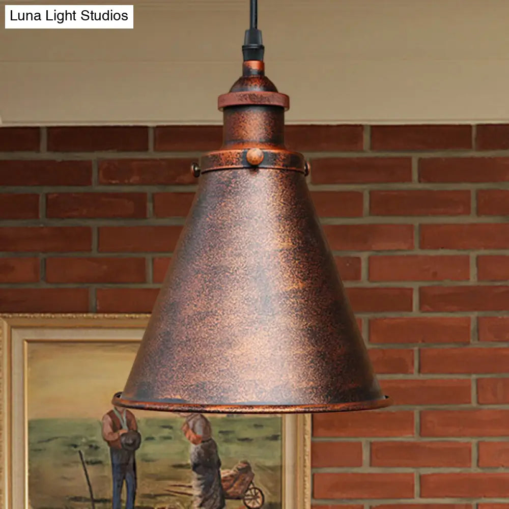 Industrial Style Cone-Shaped Hanging Pendant Lamp - Black/Brass Iron, Ideal for Dining Room Lighting