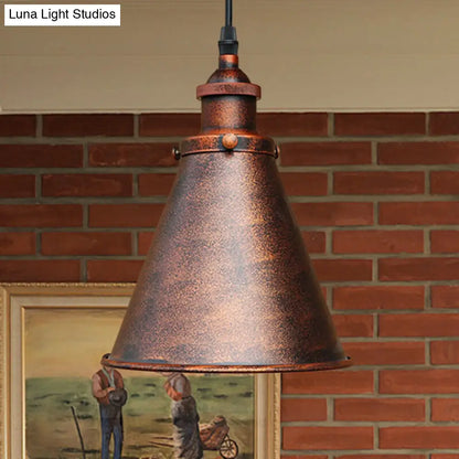 Industrial Style Cone-Shaped Hanging Pendant Lamp - Black/Brass Iron, Ideal for Dining Room Lighting