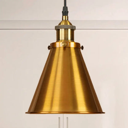 Industrial Style Cone-Shaped Hanging Pendant Lamp - Black/Brass Iron, Ideal for Dining Room Lighting