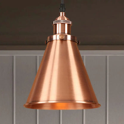 Industrial Style Cone-Shaped Hanging Pendant Lamp - Black/Brass Iron, Ideal for Dining Room Lighting