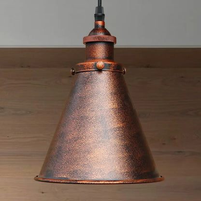 Industrial Style Cone-Shaped Hanging Pendant Lamp - Black/Brass Iron, Ideal for Dining Room Lighting