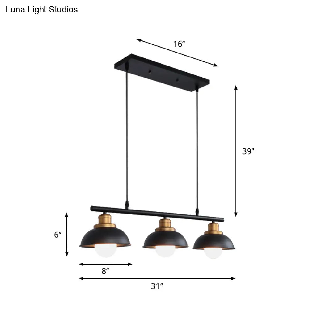 DecorBites™ Industrial Style Dome Kitchen Island Light Fixture with 3 Metallic Lights - Black/White