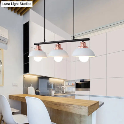DecorBites™ Industrial Style Dome Kitchen Island Light Fixture with 3 Metallic Lights - Black/White