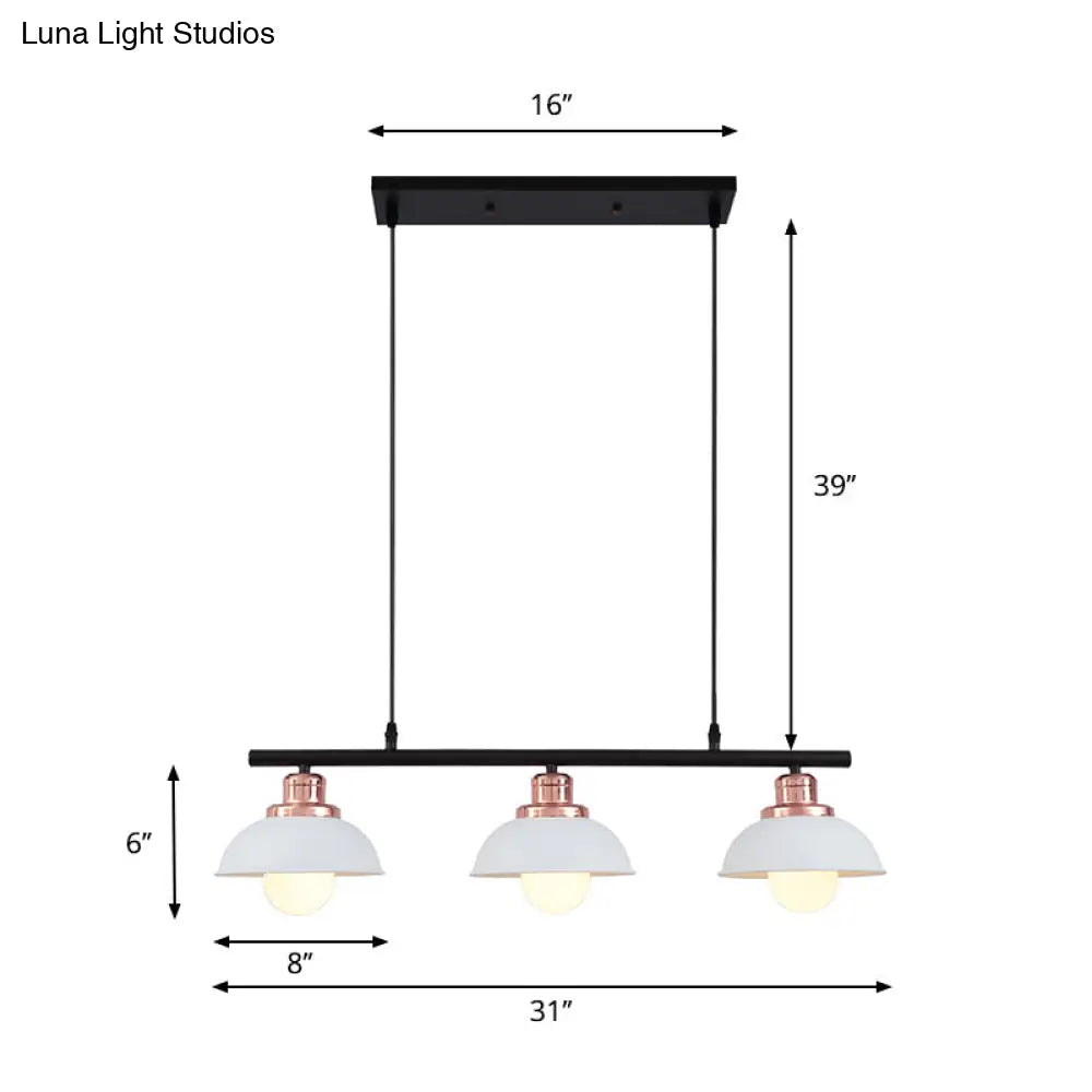 DecorBites™ Industrial Style Dome Kitchen Island Light Fixture with 3 Metallic Lights - Black/White