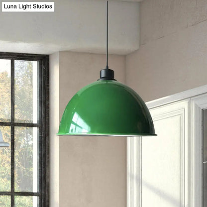 Industrial Style Domed Aluminum Ceiling Fixture - 12.5"/14" - Corded Hanging Lamp in Black/Red