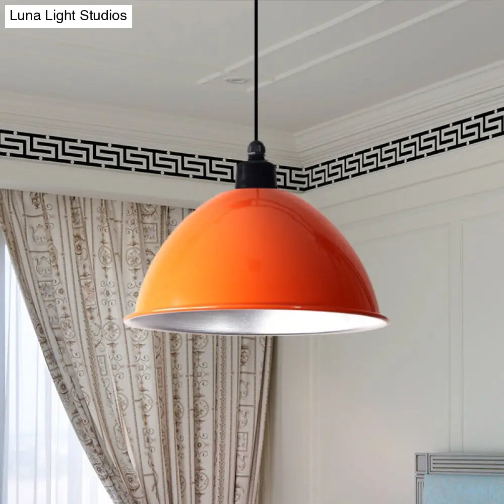 Industrial Style Domed Aluminum Ceiling Fixture - 12.5"/14" - Corded Hanging Lamp in Black/Red