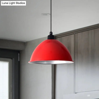 Industrial Style Domed Aluminum Ceiling Fixture - 12.5"/14" - Corded Hanging Lamp in Black/Red