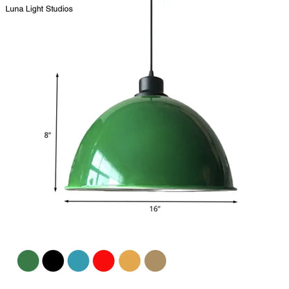 Industrial Style Domed Aluminum Ceiling Fixture - 12.5"/14" - Corded Hanging Lamp in Black/Red