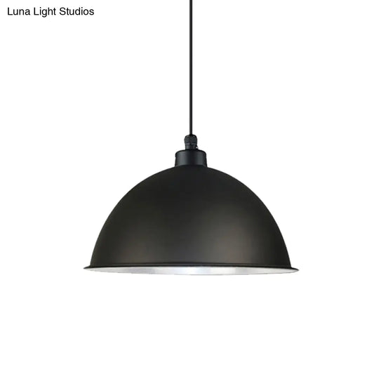 Industrial Style Domed Aluminum Ceiling Fixture - 12.5"/14" - Corded Hanging Lamp in Black/Red