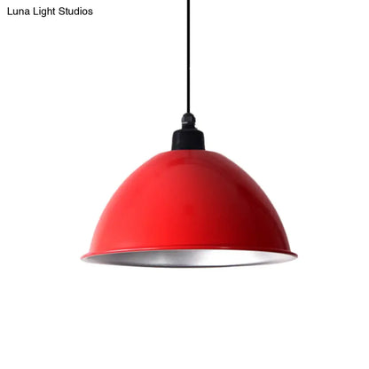 Industrial Style Domed Aluminum Ceiling Fixture - 12.5"/14" - Corded Hanging Lamp in Black/Red