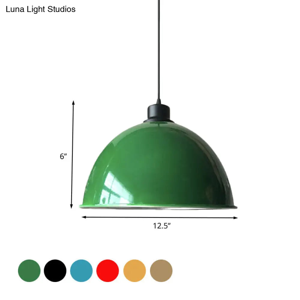 Industrial Style Domed Aluminum Ceiling Fixture - 12.5"/14" - Corded Hanging Lamp in Black/Red