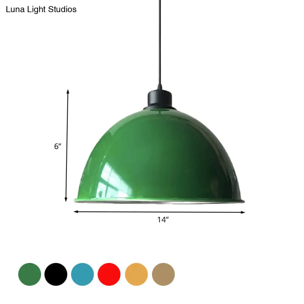 Industrial Style Domed Aluminum Ceiling Fixture - 12.5"/14" - Corded Hanging Lamp in Black/Red