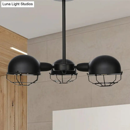 Industrial Style Domed Pendant Light with Wire Frame, 3-Bulbs, Black/Brass Finish