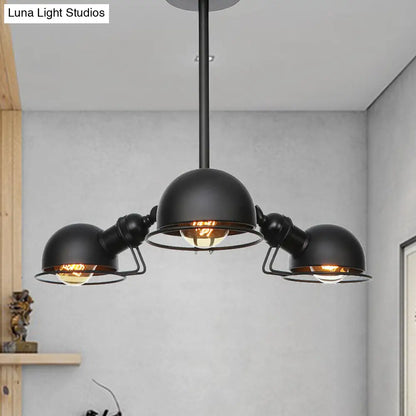 Industrial Style Domed Pendant Light with Wire Frame, 3-Bulbs, Black/Brass Finish