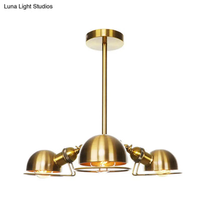 Industrial Style Domed Pendant Light with Wire Frame, 3-Bulbs, Black/Brass Finish