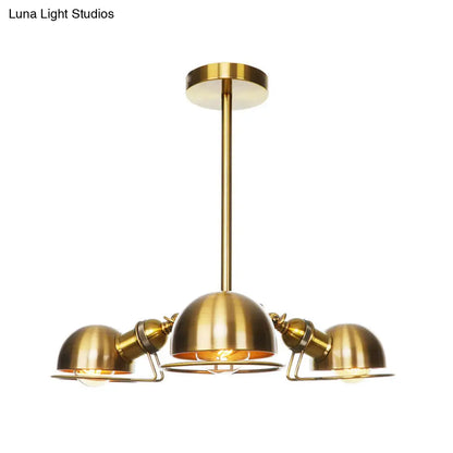 Industrial Style Domed Pendant Light with Wire Frame, 3-Bulbs, Black/Brass Finish