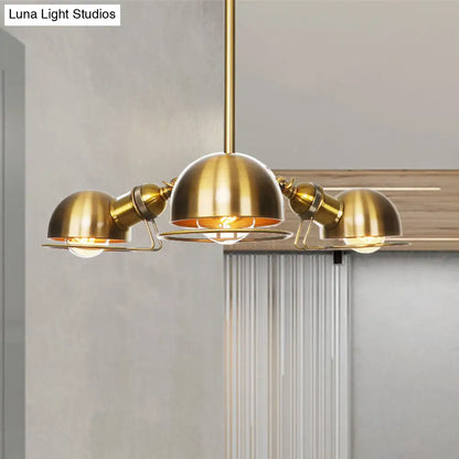 Industrial Style Domed Pendant Light with Wire Frame, 3-Bulbs, Black/Brass Finish