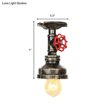 DecorBites™ DecorBites™ Industrial Style Exposed Bulb Semi Flush Mount Ceiling Light in Antique Bronze/Silver/Brass with Water Valve - 1 Light