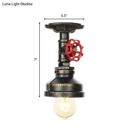 DecorBites™ DecorBites™ Industrial Style Exposed Bulb Semi Flush Mount Ceiling Light in Antique Bronze/Silver/Brass with Water Valve - 1 Light
