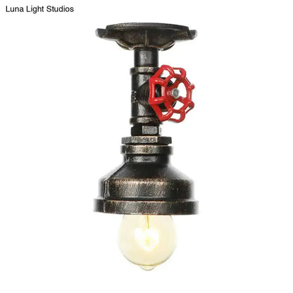DecorBites™ DecorBites™ Industrial Style Exposed Bulb Semi Flush Mount Ceiling Light in Antique Bronze/Silver/Brass with Water Valve - 1 Light