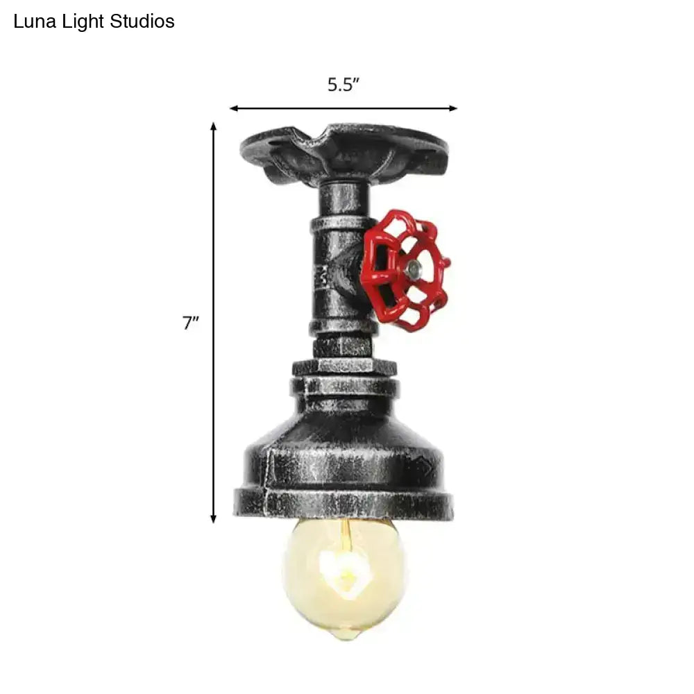 DecorBites™ DecorBites™ Industrial Style Exposed Bulb Semi Flush Mount Ceiling Light in Antique Bronze/Silver/Brass with Water Valve - 1 Light