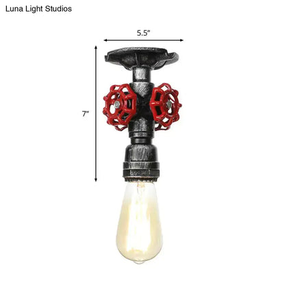 DecorBites™ DecorBites™ Industrial Style Exposed Bulb Semi Flush Mount Ceiling Light in Antique Bronze/Silver/Brass with Water Valve - 1 Light