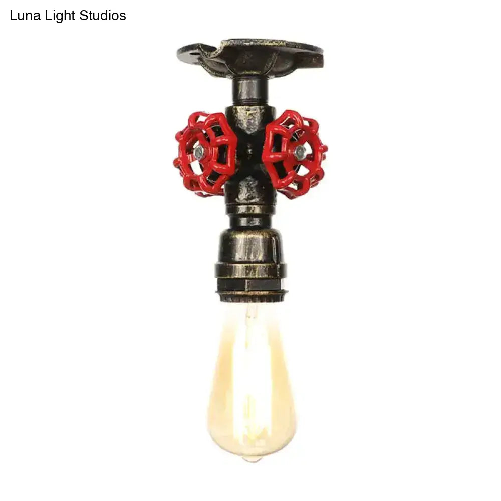 DecorBites™ DecorBites™ Industrial Style Exposed Bulb Semi Flush Mount Ceiling Light in Antique Bronze/Silver/Brass with Water Valve - 1 Light