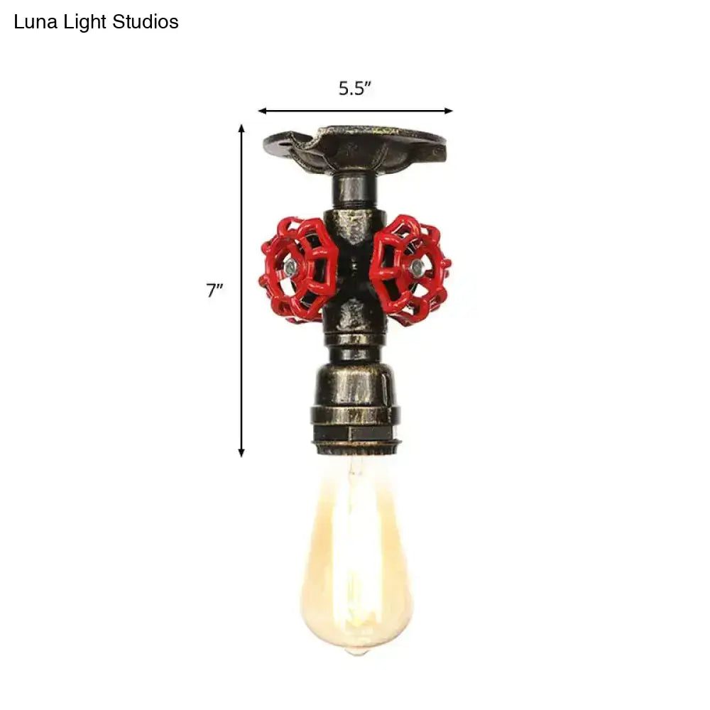DecorBites™ DecorBites™ Industrial Style Exposed Bulb Semi Flush Mount Ceiling Light in Antique Bronze/Silver/Brass with Water Valve - 1 Light