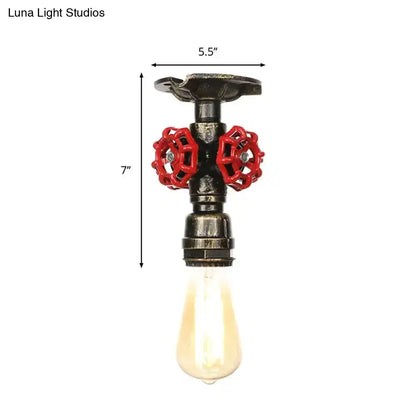 DecorBites™ DecorBites™ Industrial Style Exposed Bulb Semi Flush Mount Ceiling Light in Antique Bronze/Silver/Brass with Water Valve - 1 Light