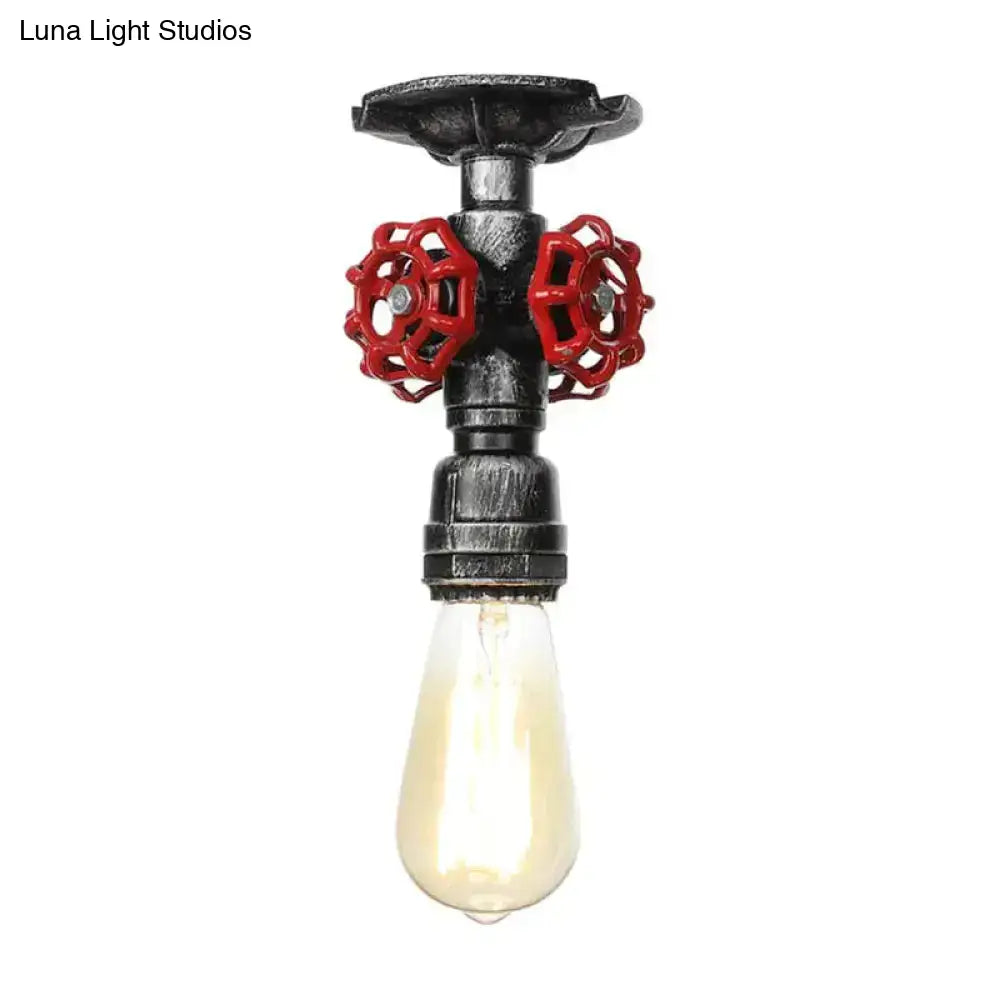DecorBites™ DecorBites™ Industrial Style Exposed Bulb Semi Flush Mount Ceiling Light in Antique Bronze/Silver/Brass with Water Valve - 1 Light