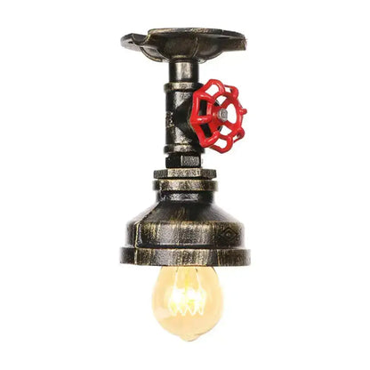 DecorBites™ DecorBites™ Industrial Style Exposed Bulb Semi Flush Mount Ceiling Light in Antique Bronze/Silver/Brass with Water Valve - 1 Light