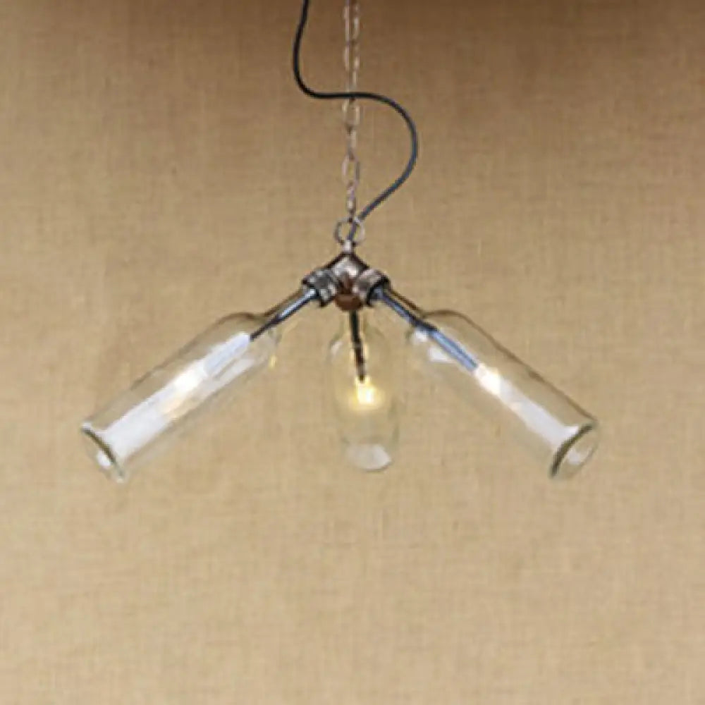 Industrial-Style Glass Pendant Lamp - 3 Bulb Hanging Lighting, Blue/Clear Wine Bottle Design for Restaurant Chandelier