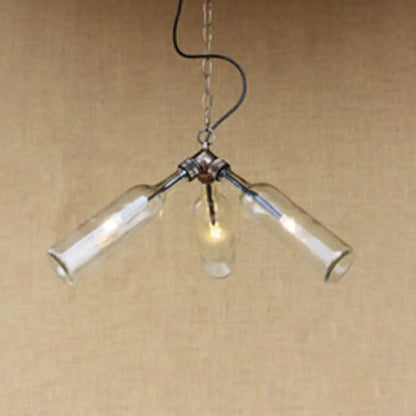 Industrial-Style Glass Pendant Lamp - 3 Bulb Hanging Lighting, Blue/Clear Wine Bottle Design for Restaurant Chandelier