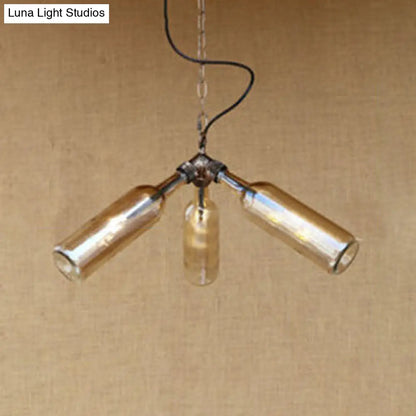 Industrial-Style Glass Pendant Lamp - 3 Bulb Hanging Lighting, Blue/Clear Wine Bottle Design for Restaurant Chandelier