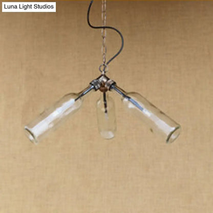 Industrial-Style Glass Pendant Lamp - 3 Bulb Hanging Lighting, Blue/Clear Wine Bottle Design for Restaurant Chandelier